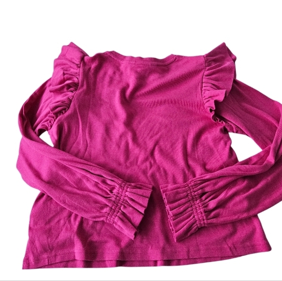 NWT Polo by Ralph Lauren Girls 12-14  Dark Fuchsia Ruffle Long Sleeve Tee - Picture 4 of 7